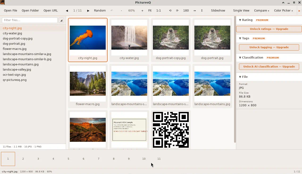 PicturesQ grid view showing a folder of thumbnails